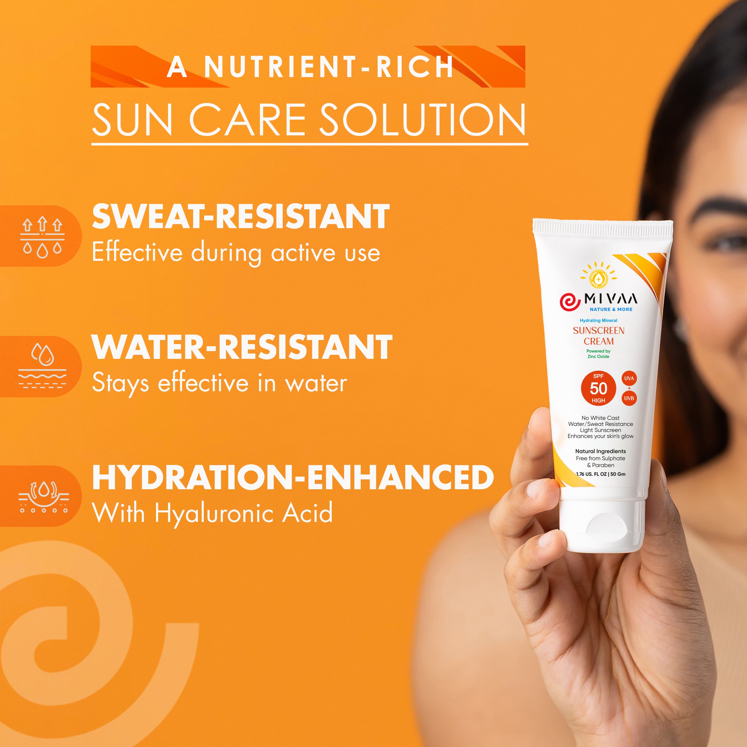 Mivaa Moisturizing Mineral Sunscreen SPF 50 with Zinc Oxide