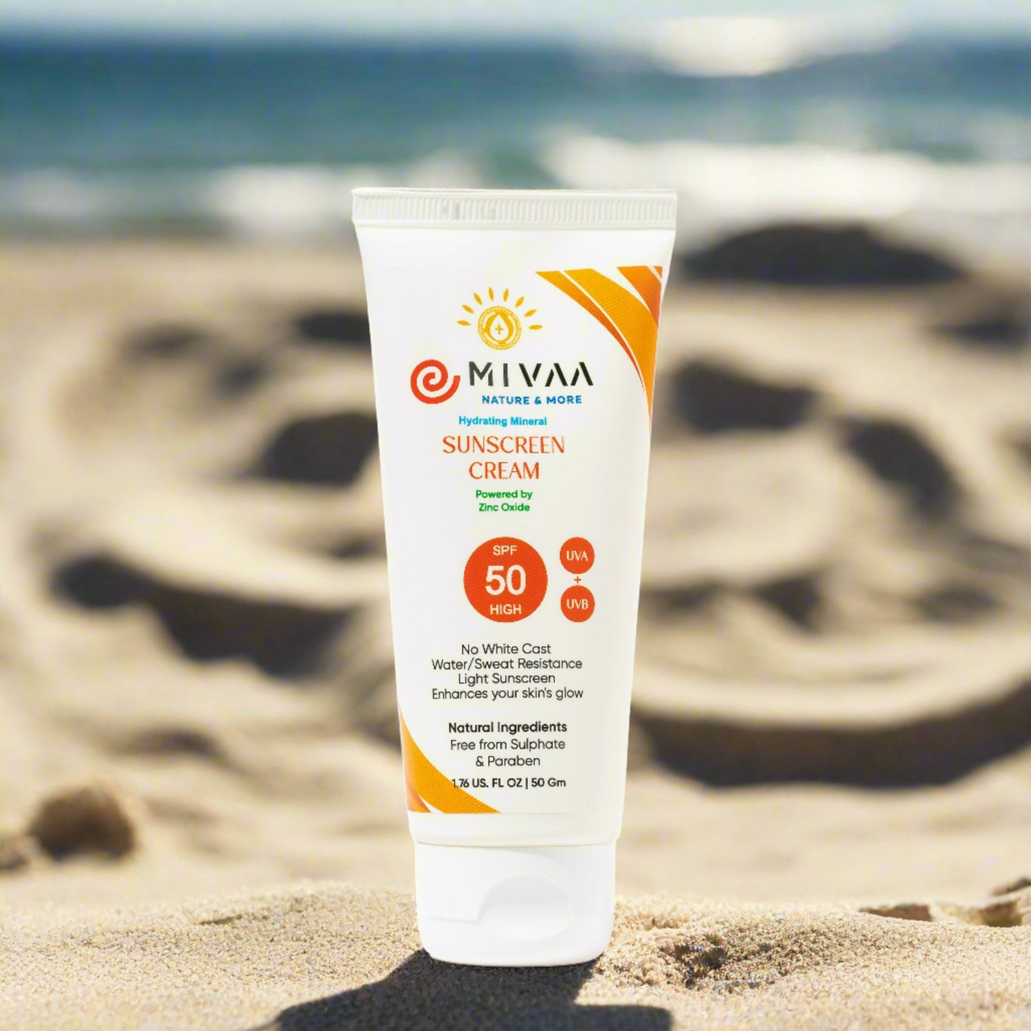 Applying Mivaa Eco-Friendly SPF 50 Sunscreen - Reef Safe, Lightweight Formula for Sun Protection