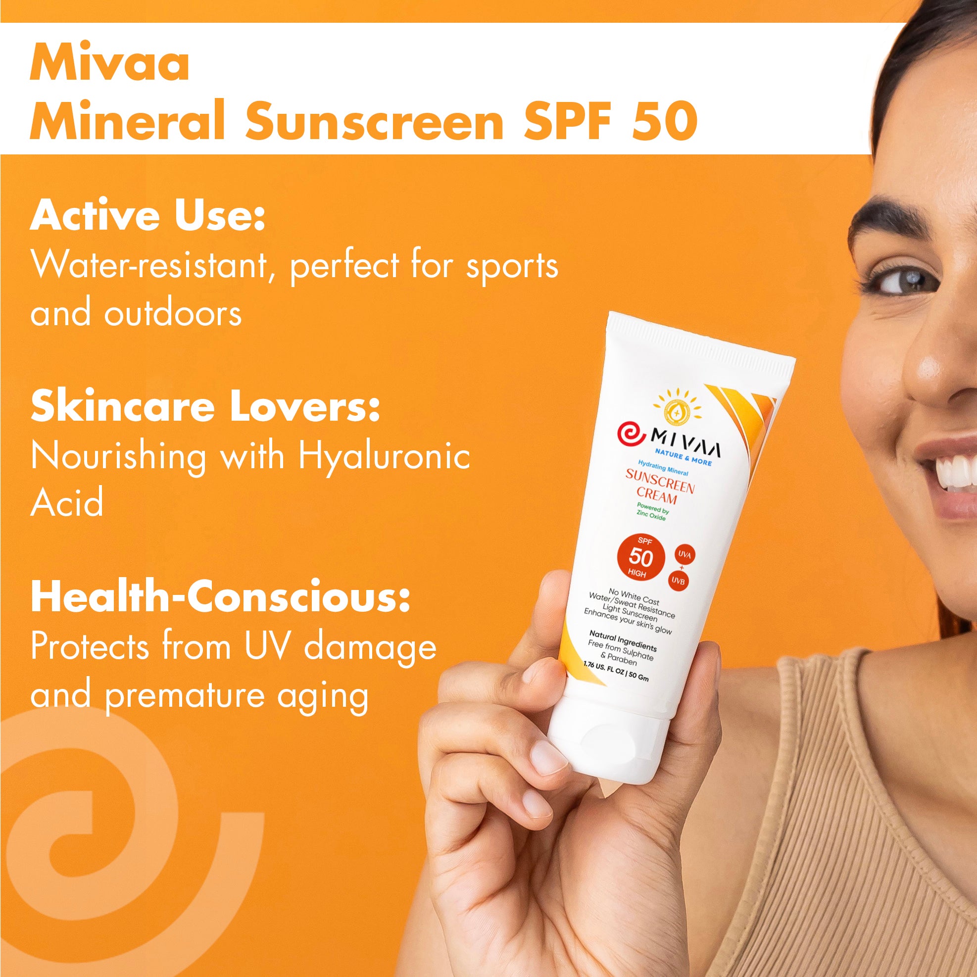 Mivaa Moisturizing Mineral Sunscreen SPF 50 with Zinc Oxide