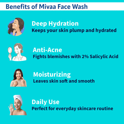 Mivaa Moisturizing Face Wash with 2% Salicylic Acid &amp; Hyaluronic Acid, 100ml